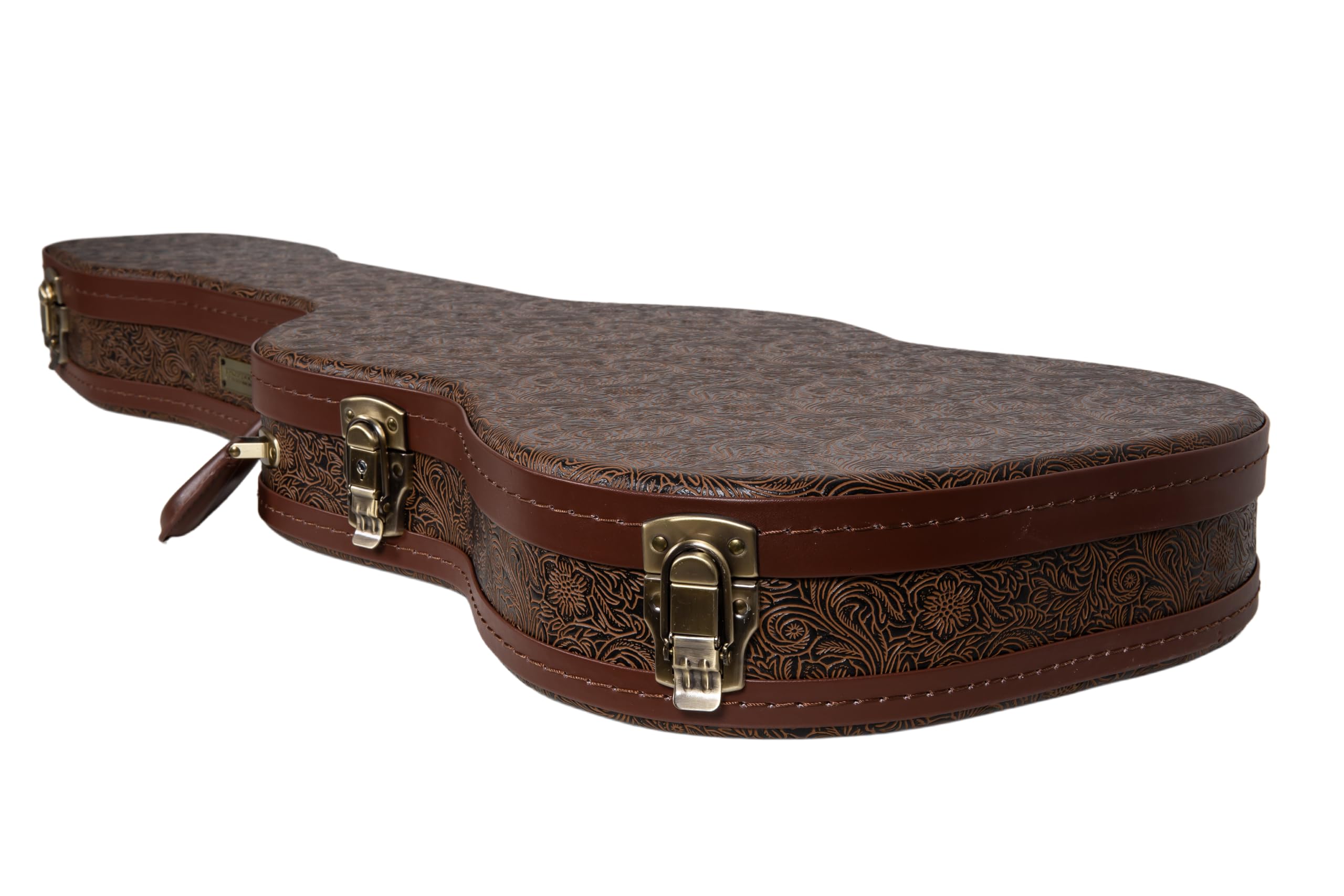 Crossrock Étui Guitare électrique profilé en Bois pour Fender Stratocaster & Telecaster | Finition Marron Blossom, intérieur Velours Bordeaux, Serrure – Série Designer (CRW530STBQ)