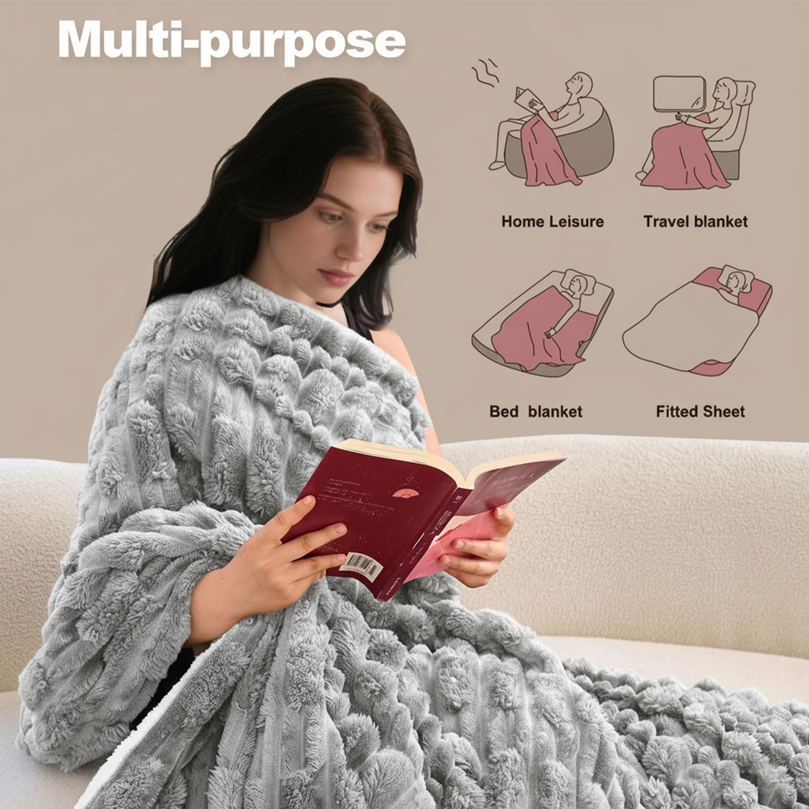 Manta mullida con textura suave de ensueño, extracálida para invierno, ideal como manta de sofá y colcha para cama, buen regalo para mujeres (geometría gris, 150 x 200 cm)