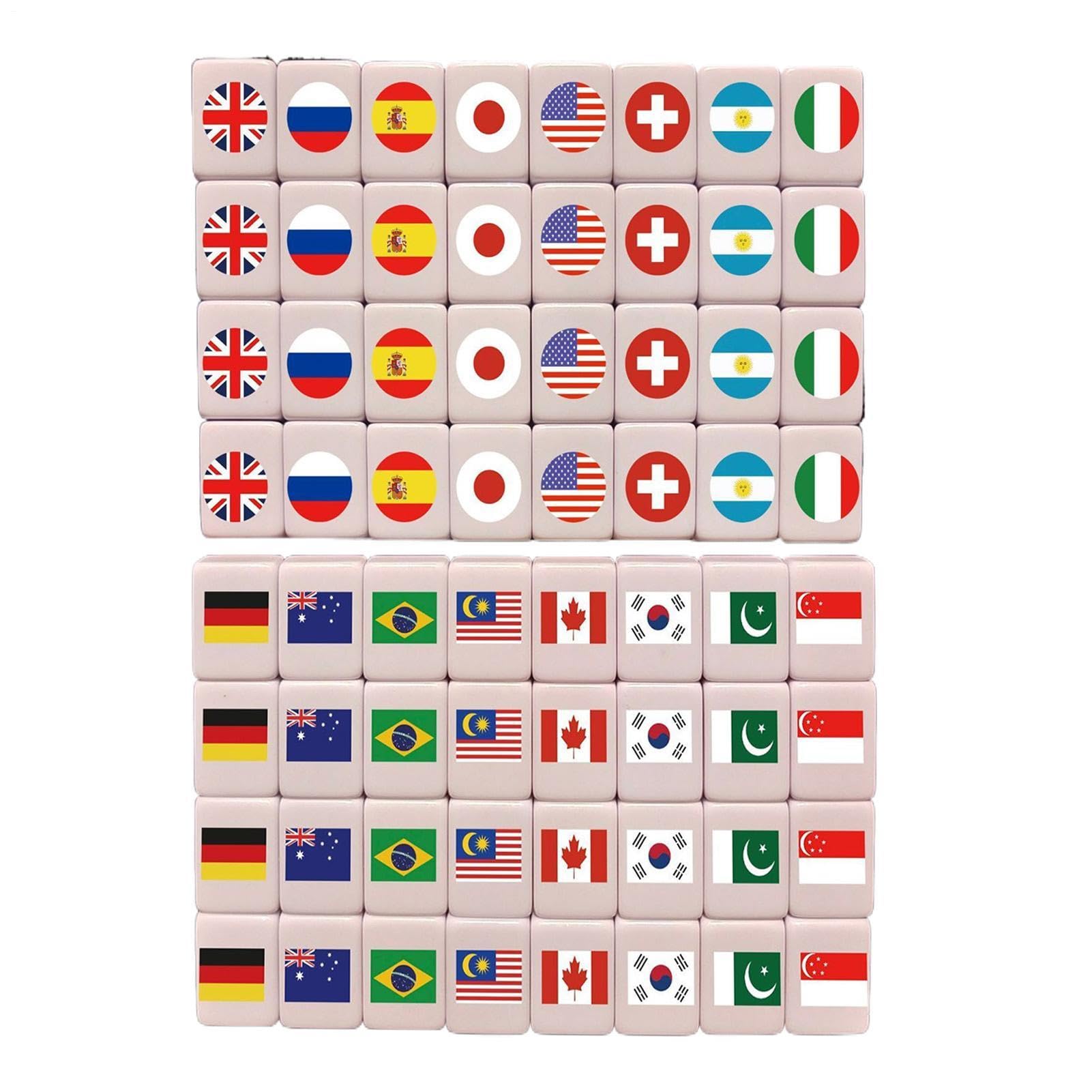 Mahjong Tile Set Flag & Animal Mahjong Matching Blocks Tiles Set Family Game Travel Board Game