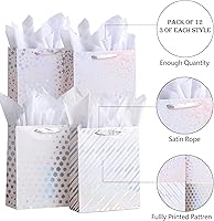 Vista 2 de SHIPKEY Paquete de 12 bolsas de regalo blancas, 10 x 4 x 13 pulgadas, bolsas de regalo blancas medianas surtidas, bolsas de regalo para regalos