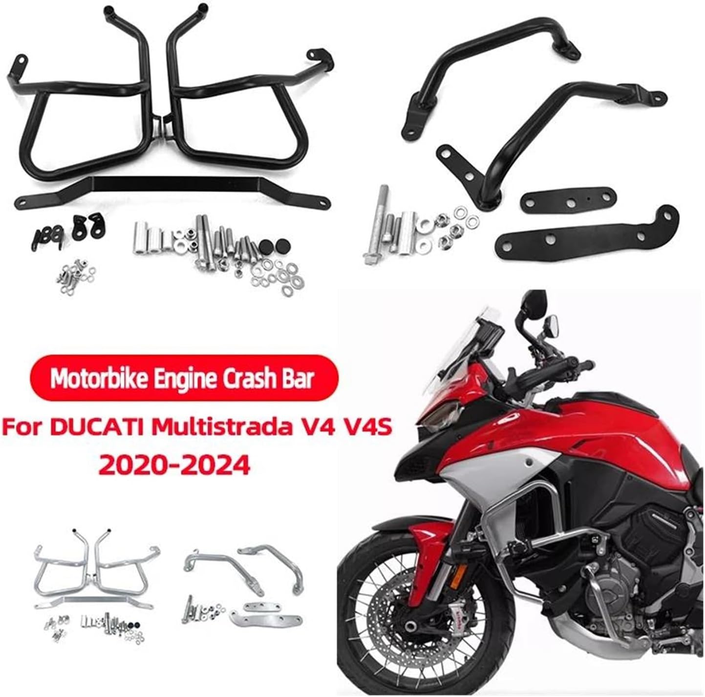 Frame Protector Crash Slider Motorcycle Highway Crash Bar Protector for Ducati Multistrada V4 V4S 2020-2024 Engine Guard Bumper Falling Crash Protector(Silver)