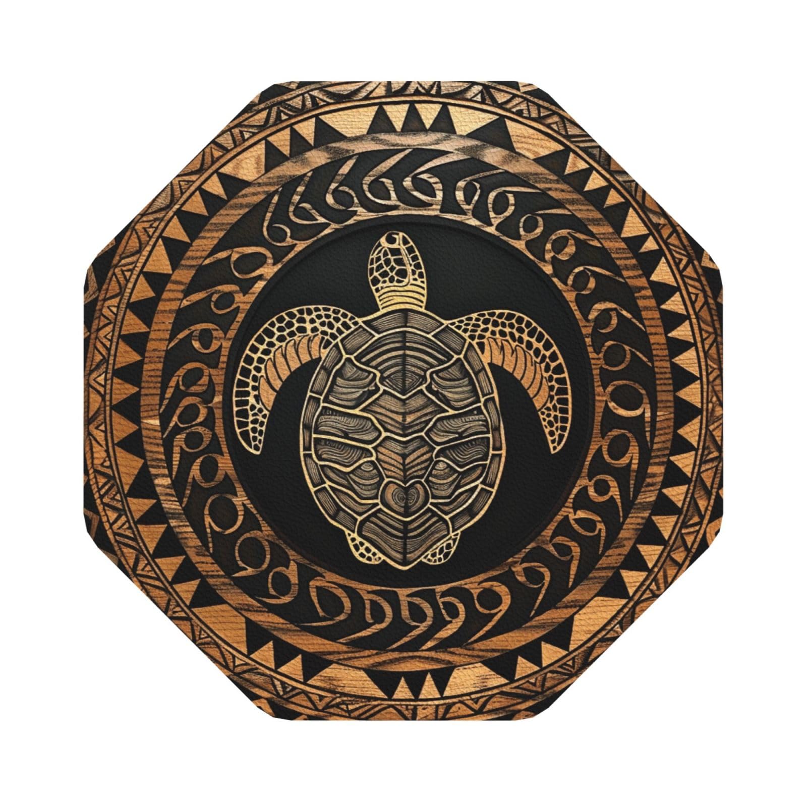 Hawaiian Tapa Honu Turtle Print Leather Coaster Set of 6, Octagon Coasters Table Decorative Coffee Cup Beverage Coasters Wine Beer Bar Coasters for Hot Drinks Table Protection