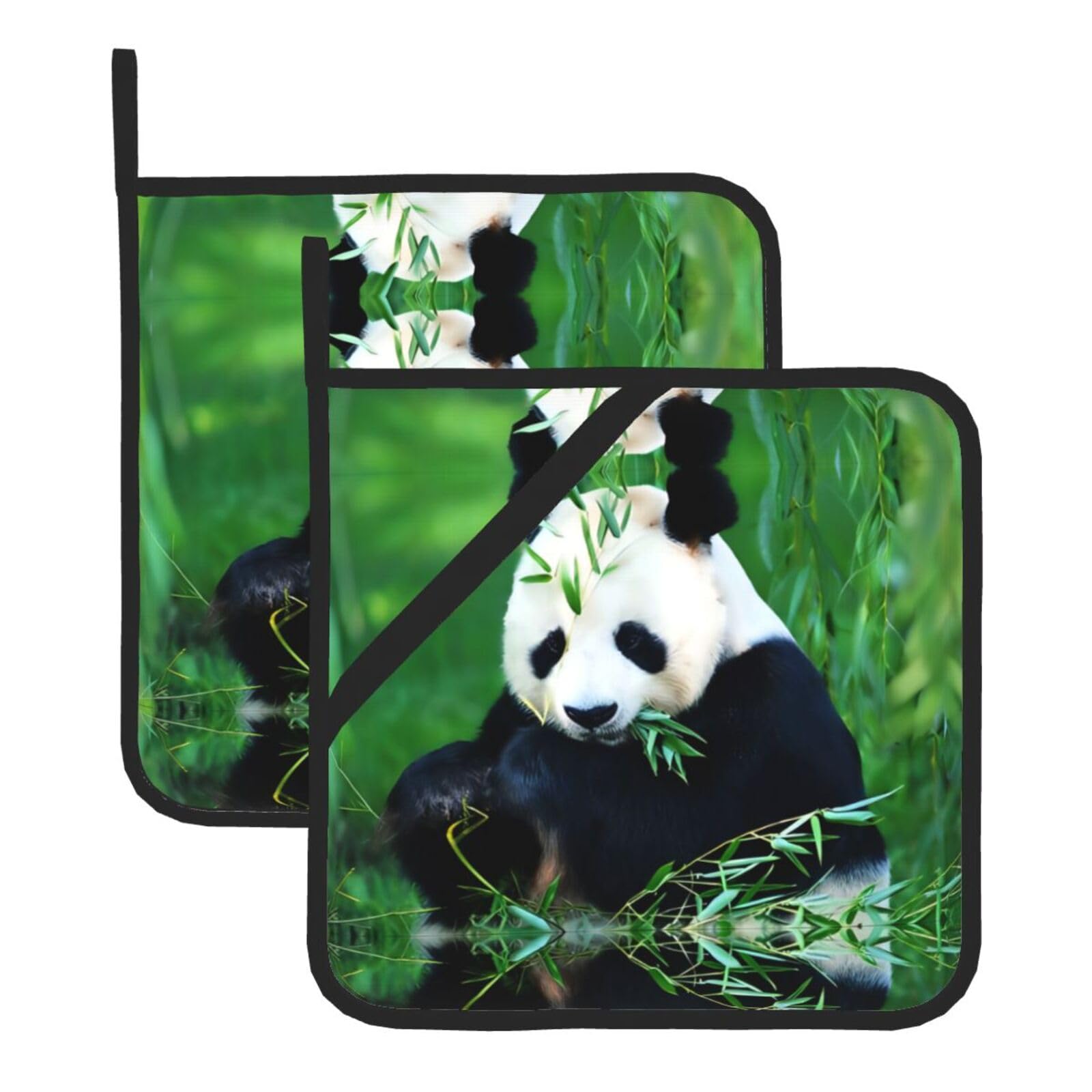 YYHHAOFA Panda Prints Square Hot Pot Pads - Waterproof Kitchen Throw Layers for Countertop, Oven & Grill - Durable Heat Resistant Pads with Hanging Loop (2-Pack)