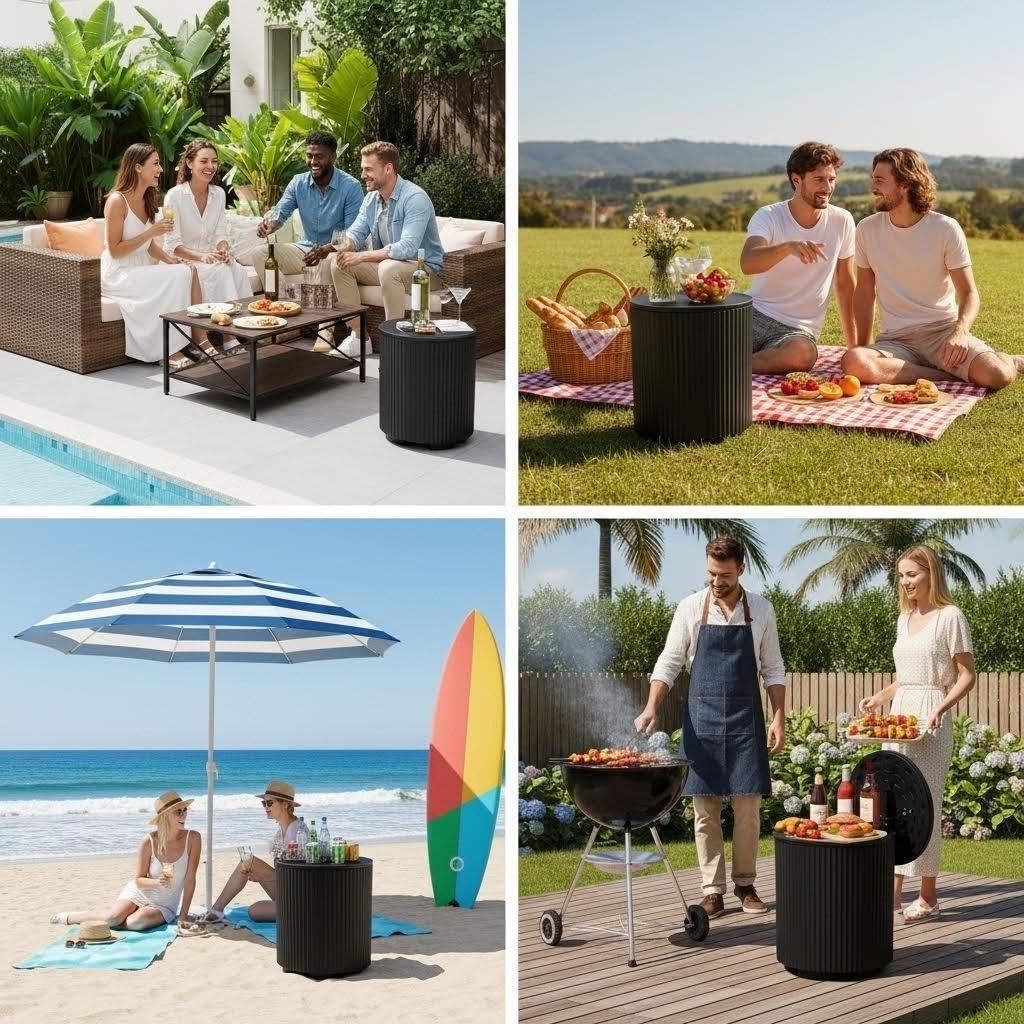 FONTOI Outdoor Cooler Side Table 2 Pack, 2 in 1 Ice Chest Side Table,as Cooler Side Table,Cooler Table for Patio, Parties Picnics, Beach