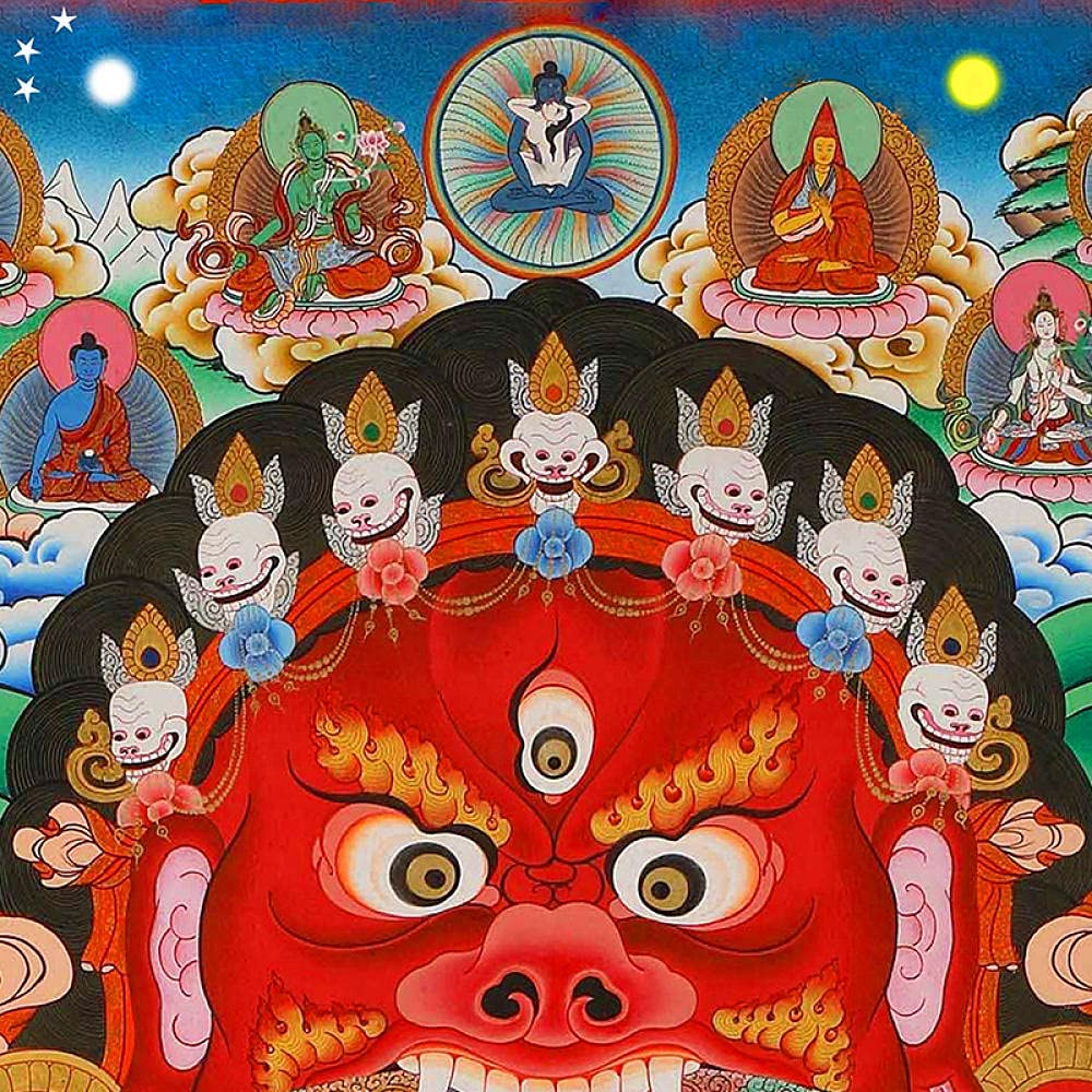 Malarstwo przewijania, malarstwo buddyjskie Thangka, brokat Thangka, mitologia historia reinkarnacji życia i śmierci Jedwabny rysunek przewijania dekoracyjne obrazy-Khaki (kolor: khaki) (kolor: mleczn