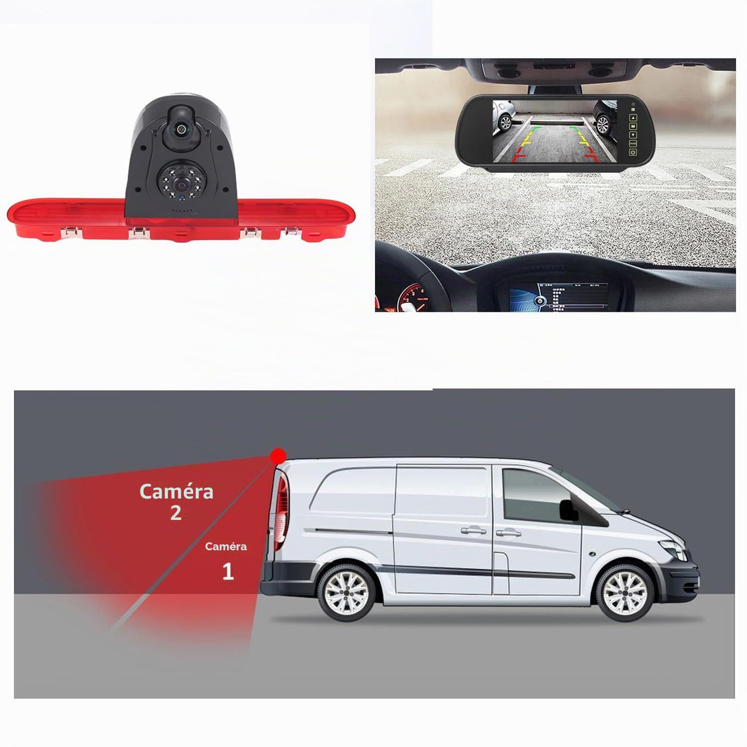 HD IP68 1280 pixels - Double caméra de recul - Aide au stationnement - Avec angle réglable - Remplacement pour Citroën Jumpy/Spacetourer/Peugeot Expert/Traveller/Toyota Proace (caméra de recul +
