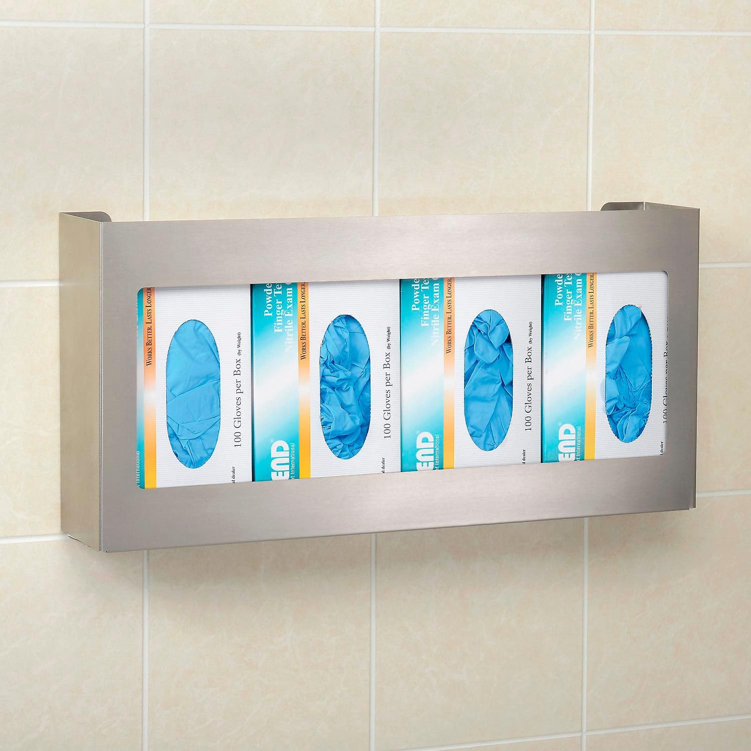 Global Industrial Quadruple Stainless Steel Glove Box Holder, 21