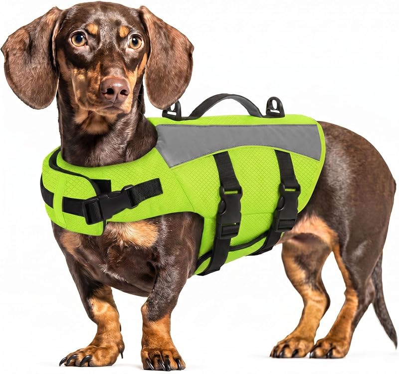 Colete Salva-Vidas para Cães Queenmore com Faixas Refletivas e Flutuação Green S
