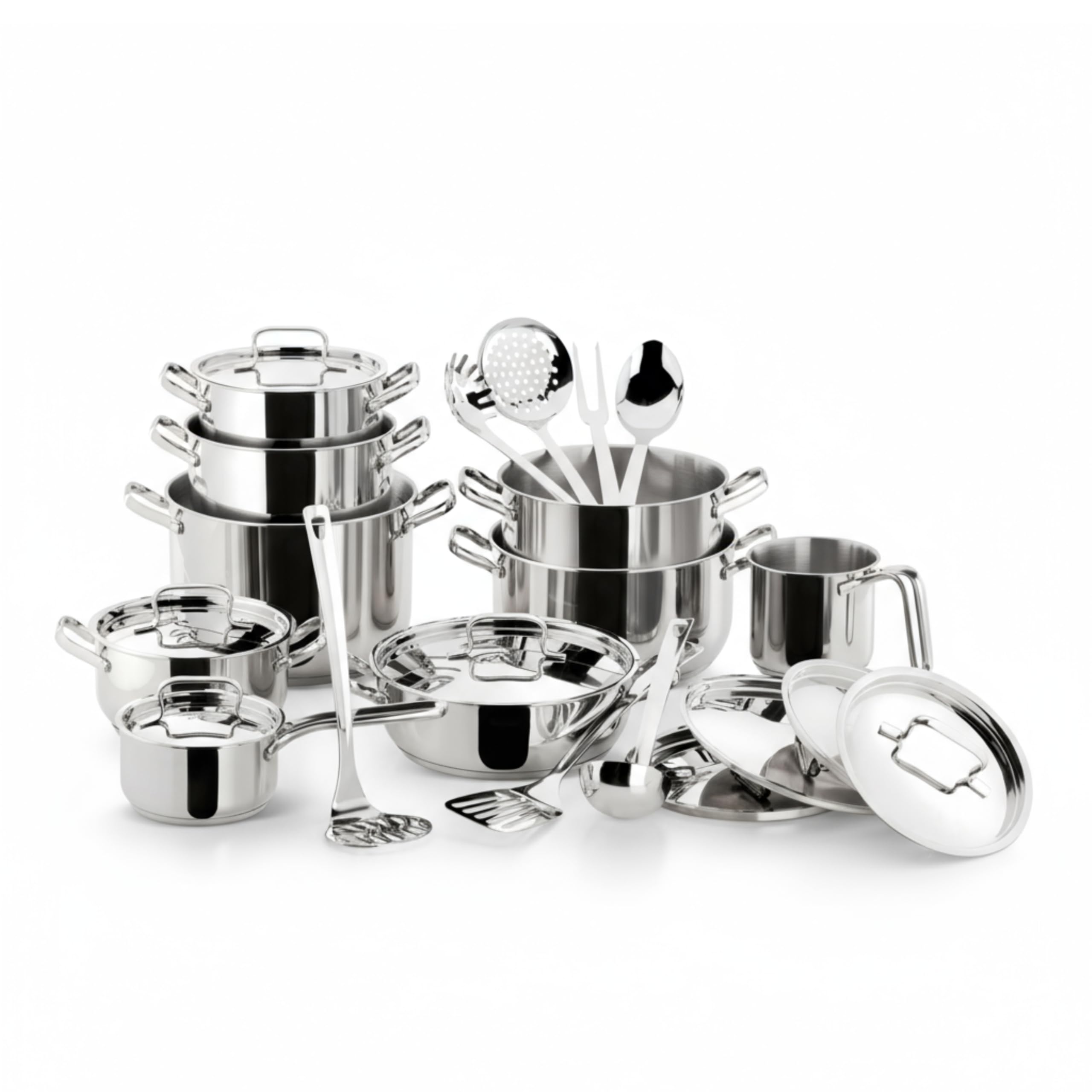 Lagostina Sfiziosa Set di Pentole Induzione, Gas e Forno in Acciaio Inox 18/10, 24 Pezzi, Fondo Lagoseal Plus, con 5 Casseruole, 3 Pentole, Bollilatte, 8 Coperchi, 7 Utensili Cucina