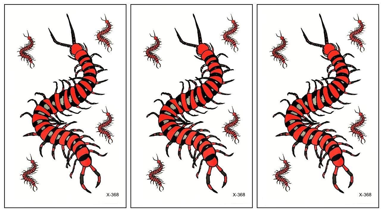 PARITA Waterproof Tattoos Small Centipede Animal Insect Temporary Tattoo Body Sticker Hand Neck Wrist Art Fashion Tattoo Fake Cartoon Stickers for Adult Men Women Kids (Pack 3 PCS.) (07)