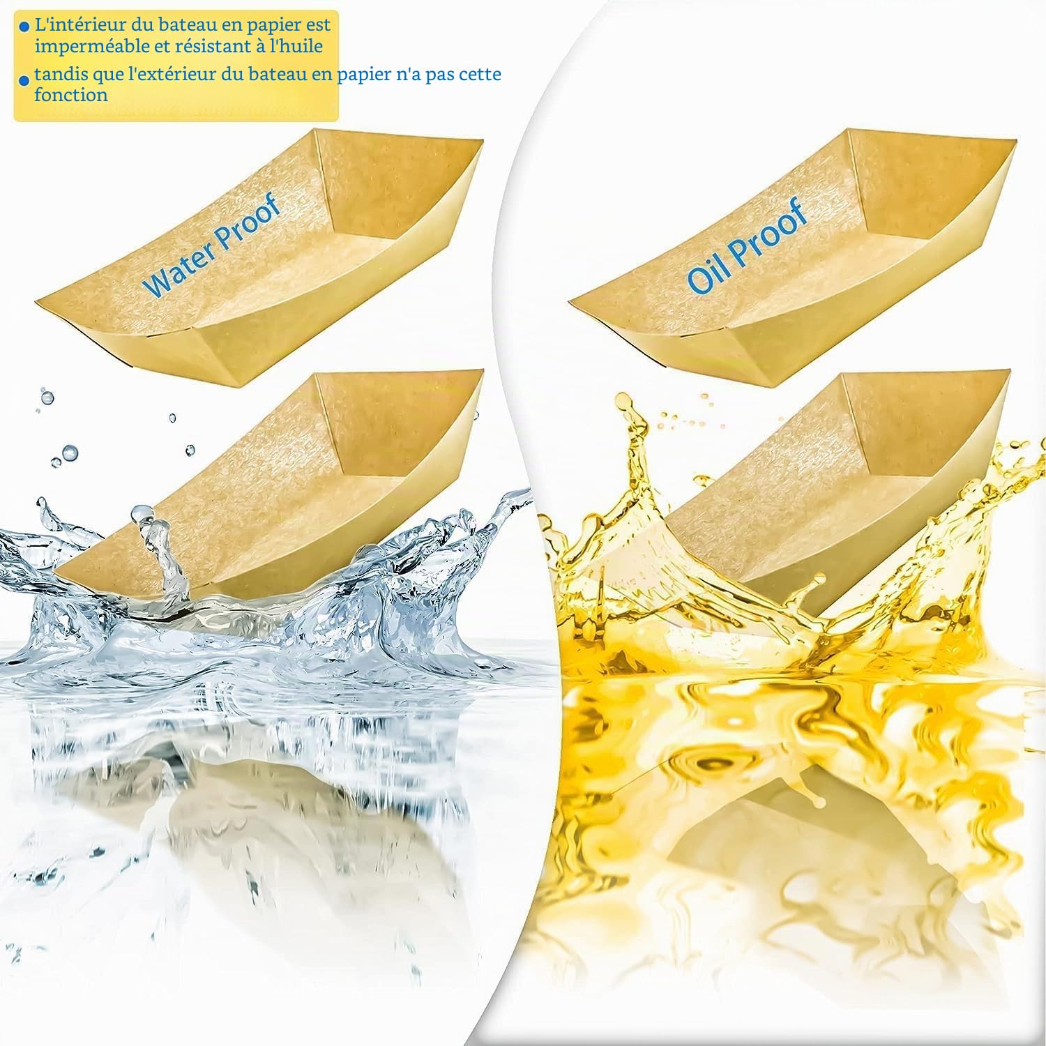 Lot de 100 assiettes en papier kraft Assiettes de service recyclées Boîtes jetables pour frites, hamburgers, barbecues, fêtes