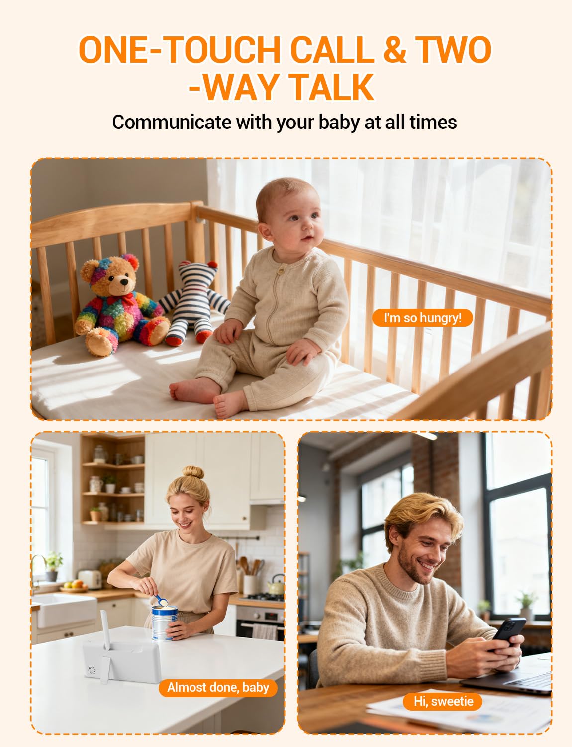 BURNNOVE Babyphone Camera WiFi 5" Camera Bebe 720P Babyphone Connecté Application Telephone Surveillance des Mouvements Suivi Automatique Vision Nocturne 360° Caméra avec Veilleuse Zoom 4X Carte TF