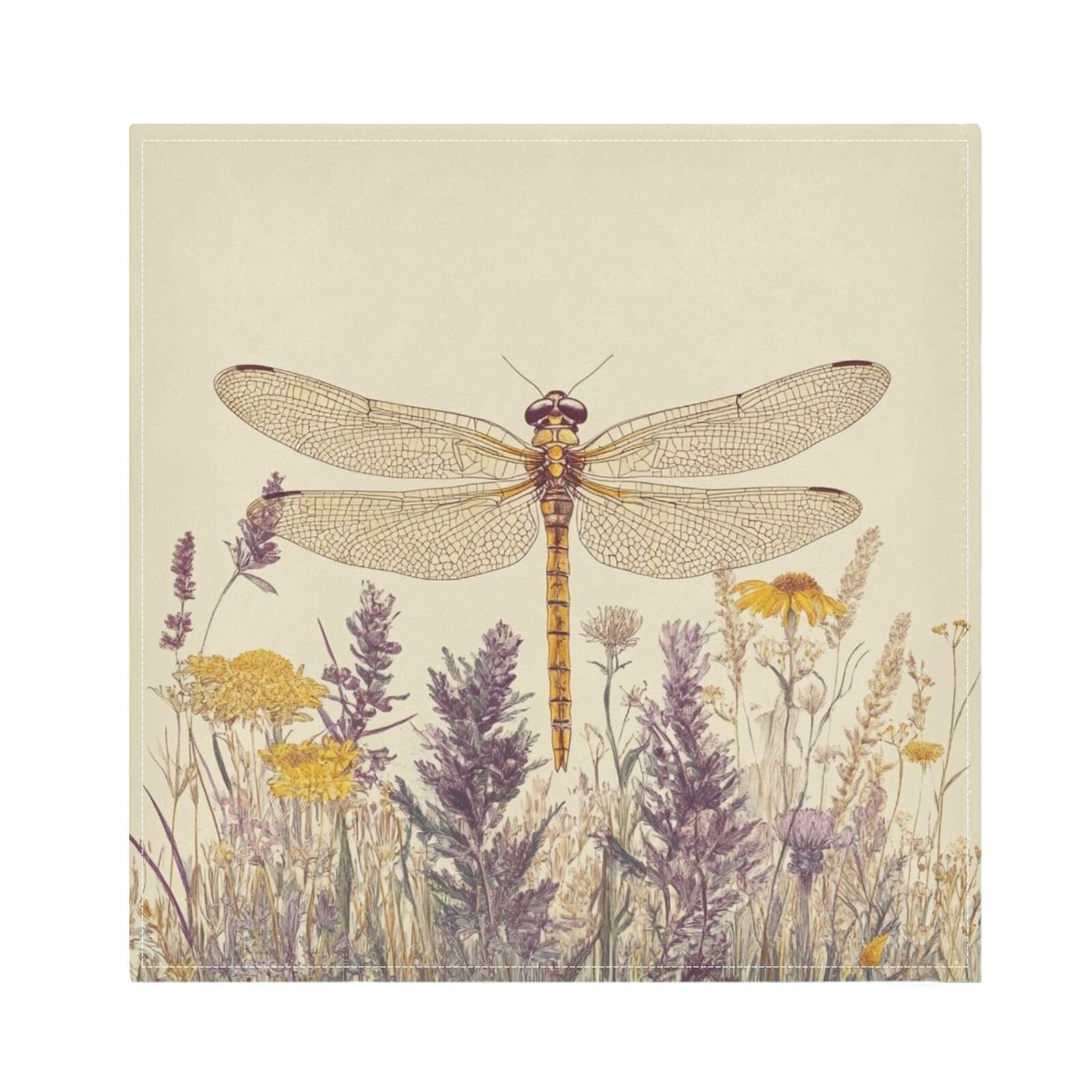 Ttgoth Dragonfly Flowers Cloth Napkin Set of 4 Washable & Reusable Dinner Napkins for Dining Table, Banquets, Wedding, Party, 50x50 cm