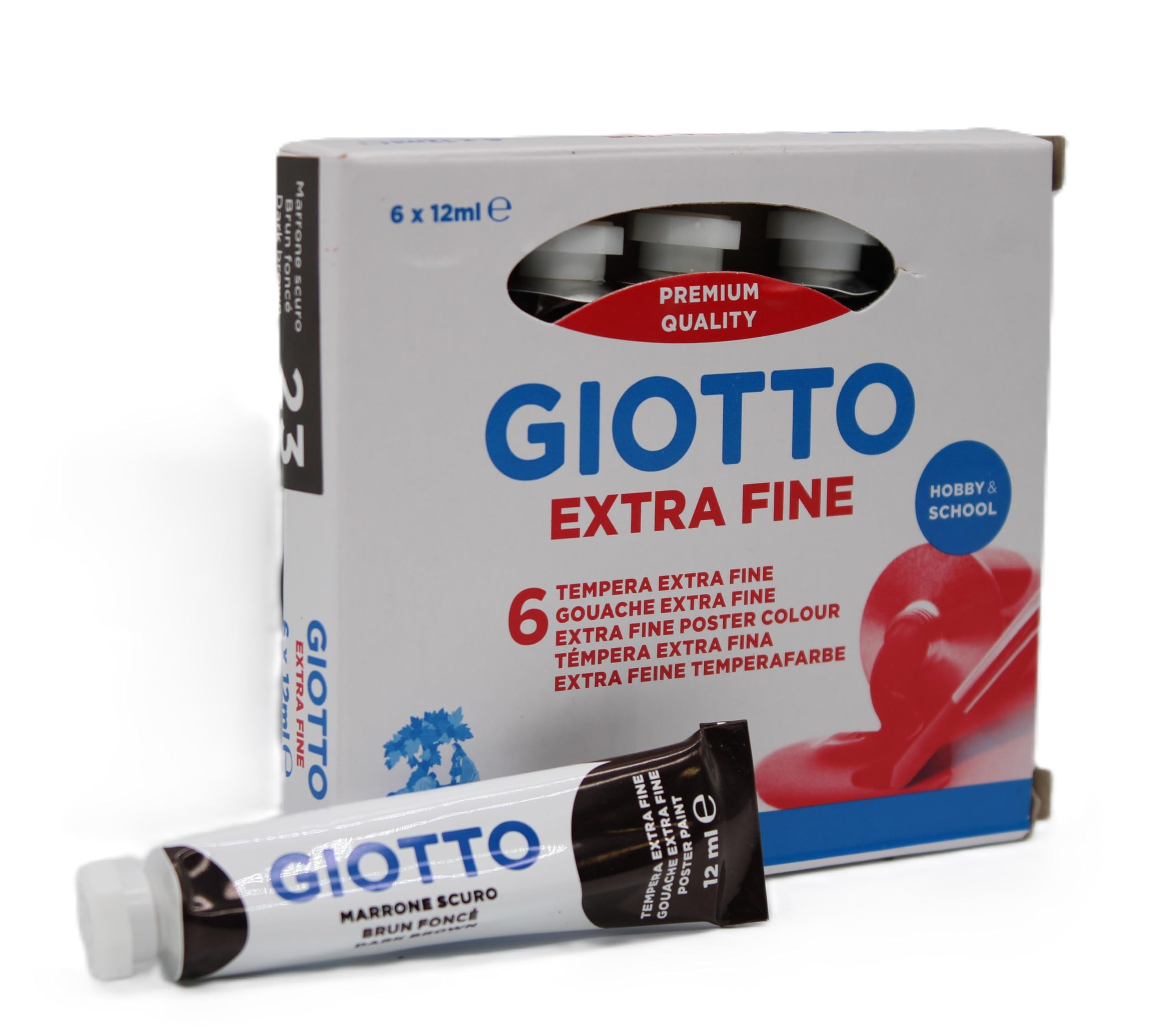 Giotto Extra fine peinture détrempe brun 12 ml gouache en tube pour artiste en lot de 6