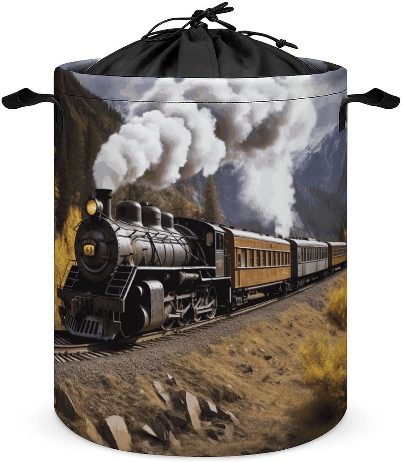 Steam Locomotive Train Laundry Basket Collapsible Clothes Hamper with Reinforced Handles Large Capacity Waterproof Laundry Bag Freestanding Laundry Hamper for Bedroom Bathroom