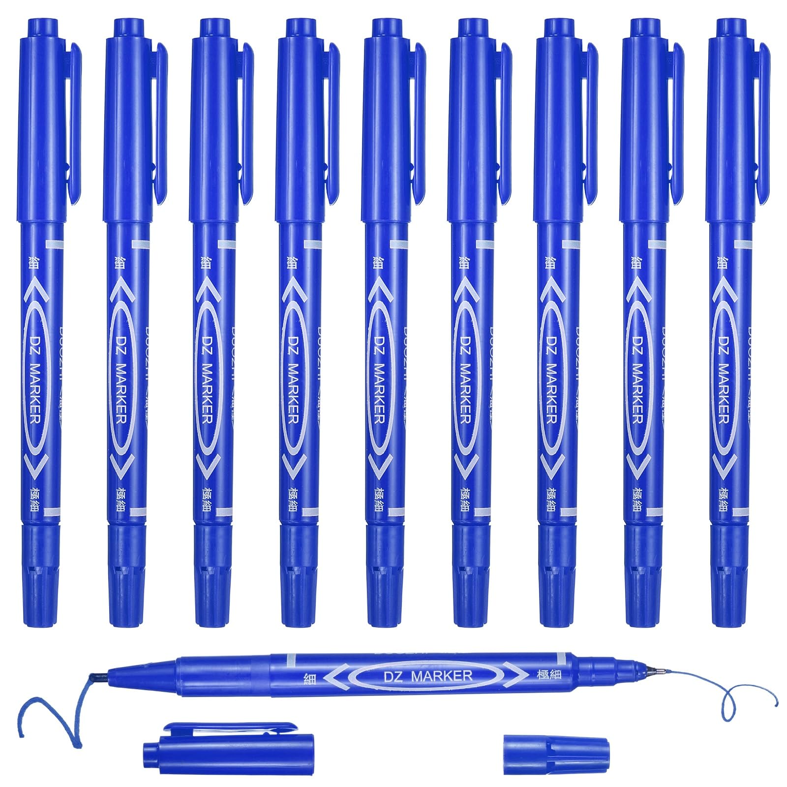 PATIKIL Twin Tip Permanent Marker, 10Pcs Fine and Ultra Fine Point Makers Dual Tip Permanent Marker Wear Resistant Assorted Colors for Coloring Drawing Signature Marking, Blue