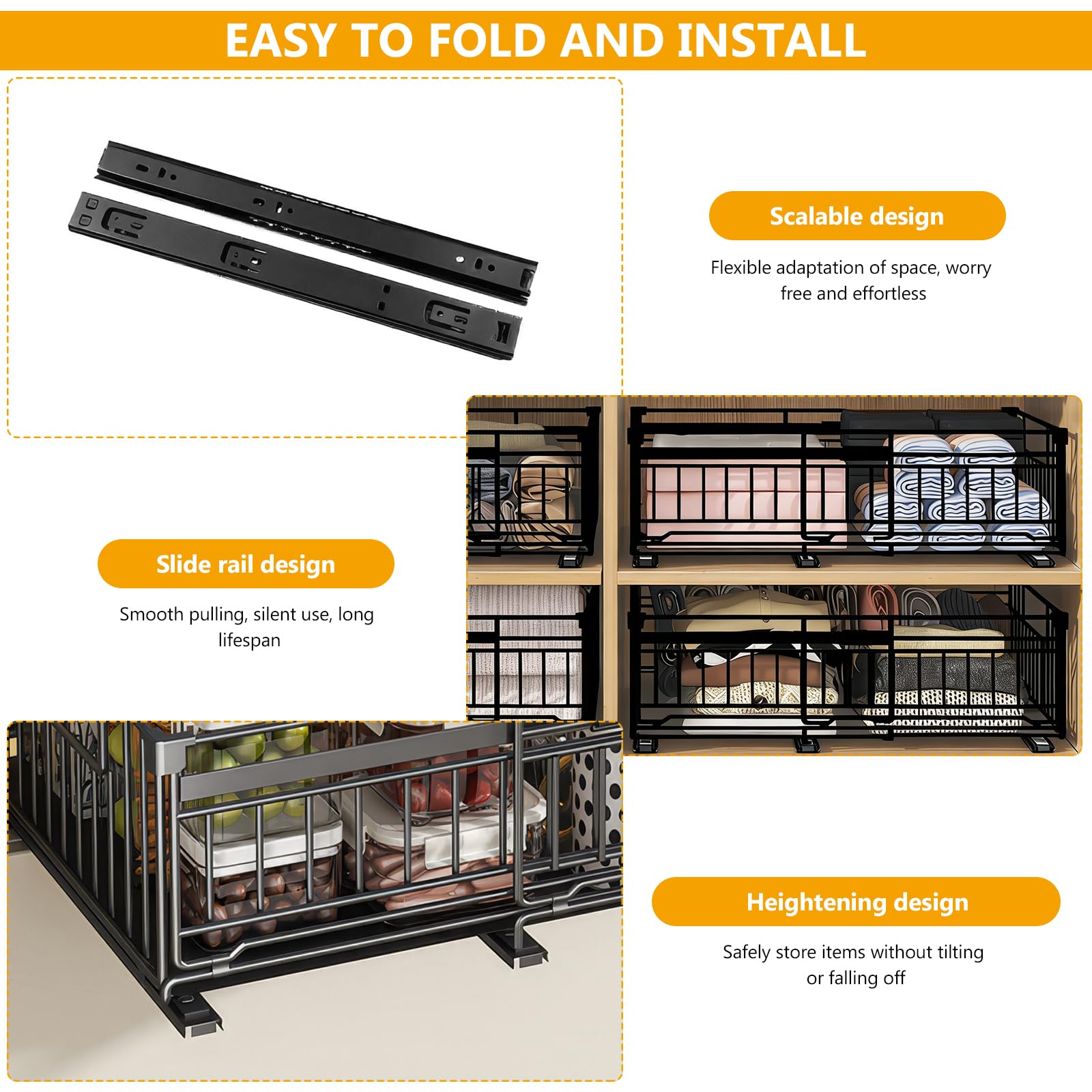 Houkiper Ausziehbare Teleskopschublade 38cm Tief, Ausziehbare Schublade Küche Organizer Schrank Mit Kleber, Putzmittel Organizer No Drill Spülschrank Organizer, Einstellbarer Breite, 50x38x17cm