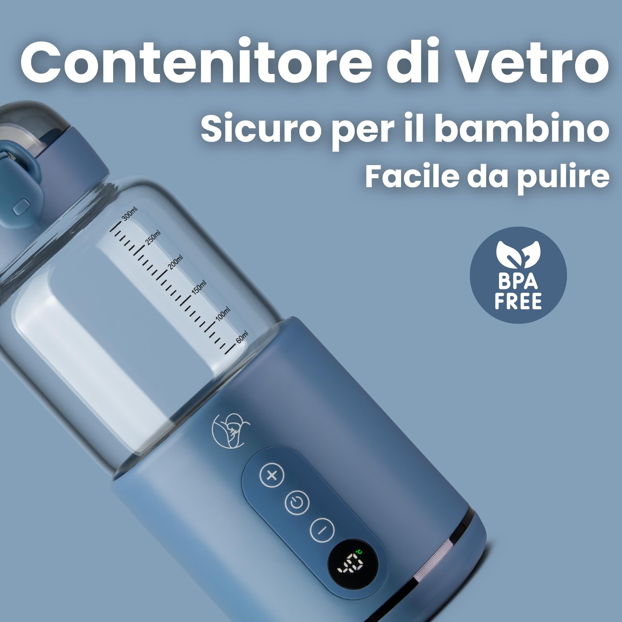 Scaldabiberon Portatile - Scalda Biberon Portatile Senza Fili, Veloce e Sicuro, Ricarica Rapida, in Vetro, Ideale per Viaggi e Spostamenti, Scaldabiberon Portatile Senza Fili Blu