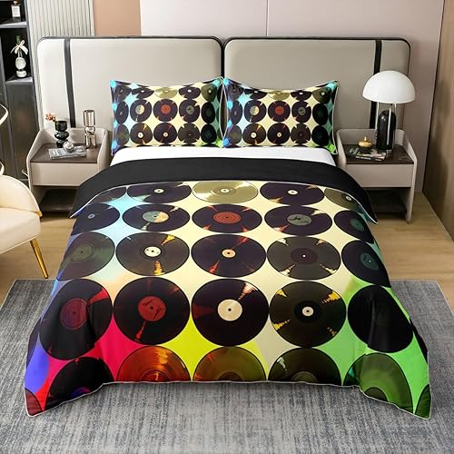 Miniatura 43 de jejeloiu Funda de edredón con estampado de radio Boombox, 100% algodón, para niños y niñas, tamaño matrimonial, juego de ropa de cama retro con Azul