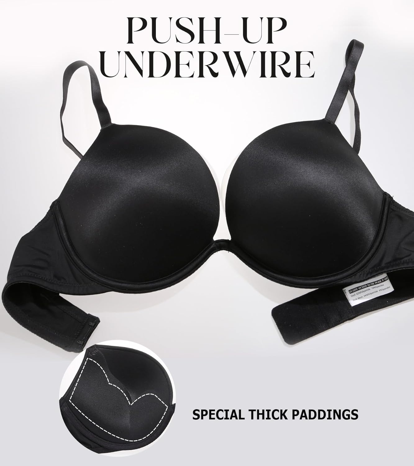 Lemorosy Women's Deep V Plunge Underwire Padded Push Up T-Shirt Bra - 2 Cups Up - Image 3