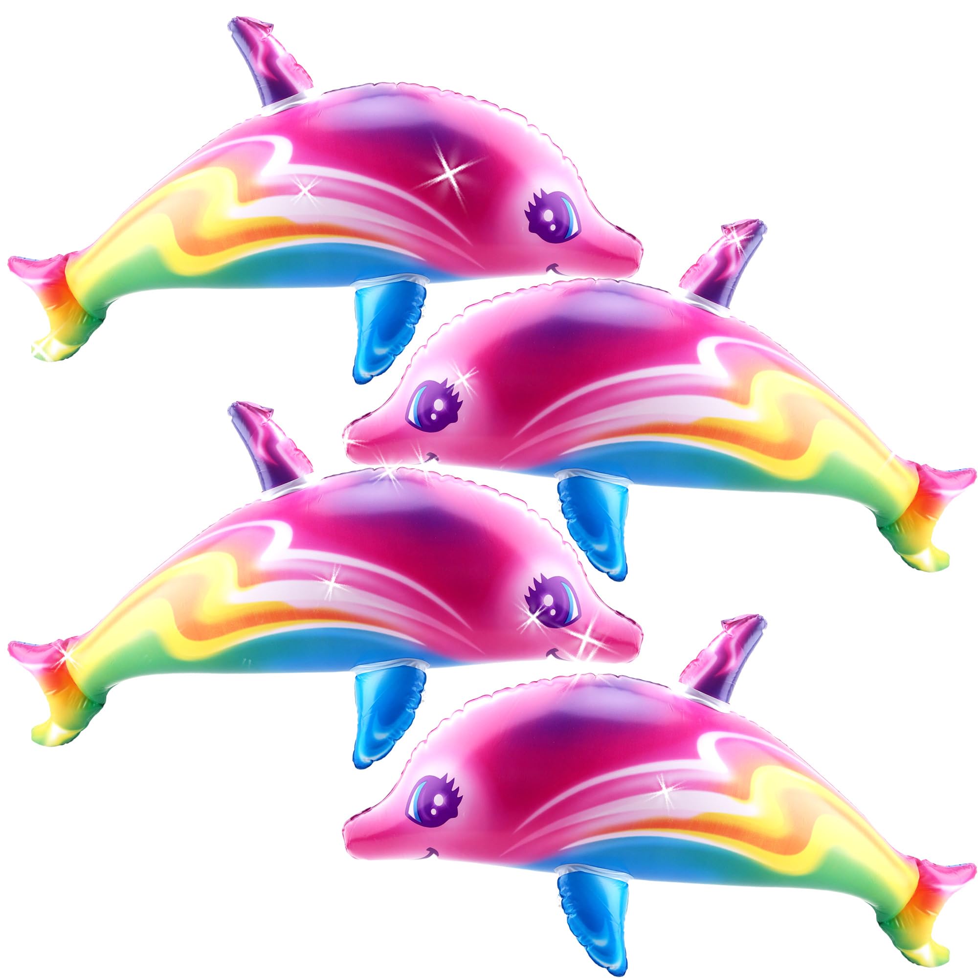 4 Pack 34 Inch Inflatable Dolphin Rainbow Colorful Dolphin Inflate Blow up Dolphin Inflatable Pool Toy for Swimming Pool Beach Birthday Water Theme Party Decoration