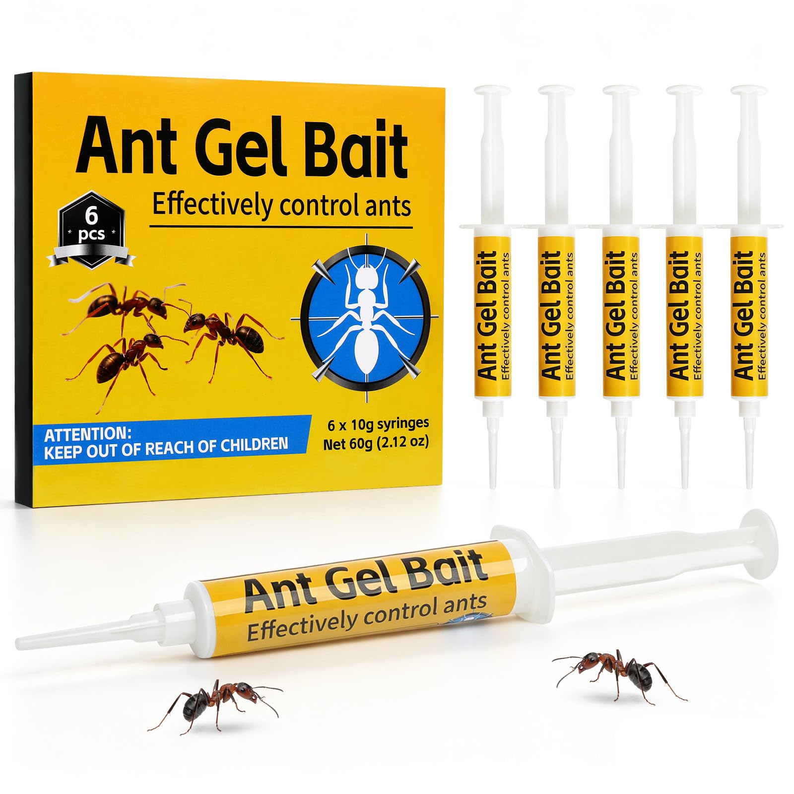 Ant Gel Bait 6 Pack, Ant Gel Syringe for Indoor & Outdoor Use,