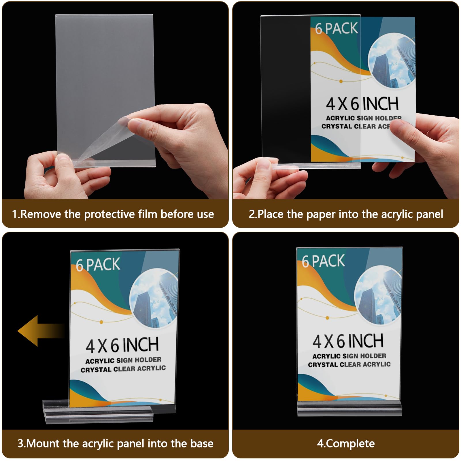 6 Piezas Expositor Metacrilato A6, Soporte para Carteles de Acrílico de Doble Cara en T Forma con Base para Oficina, Menú, Hotel, Tienda, Restaurante, Bodas, Transparente