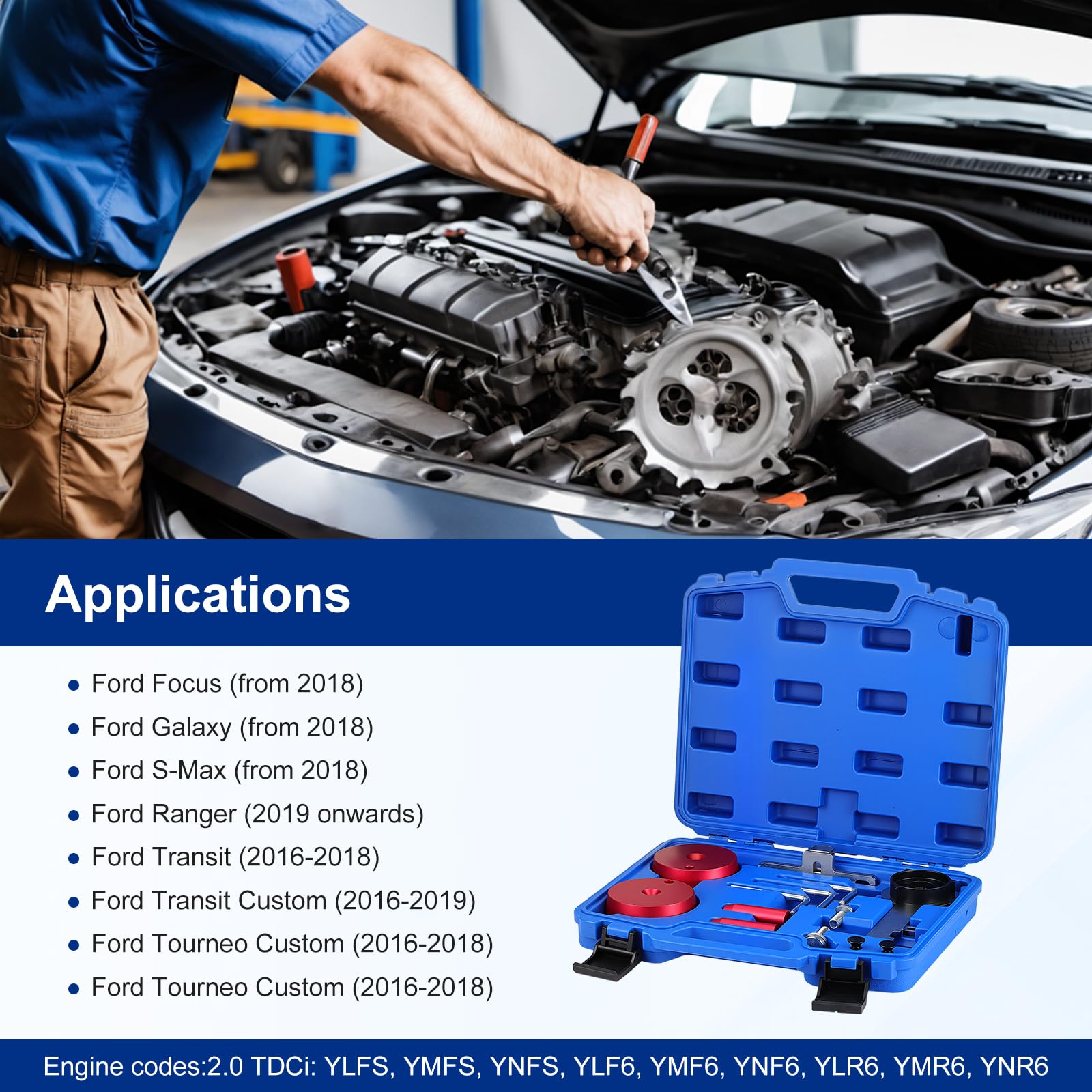 Motor-Einstellwerkzeug-Satz Für Ford Transit Custom 2.0 TDCi EcoBlue – Nockenwellen & Kurbelwelle