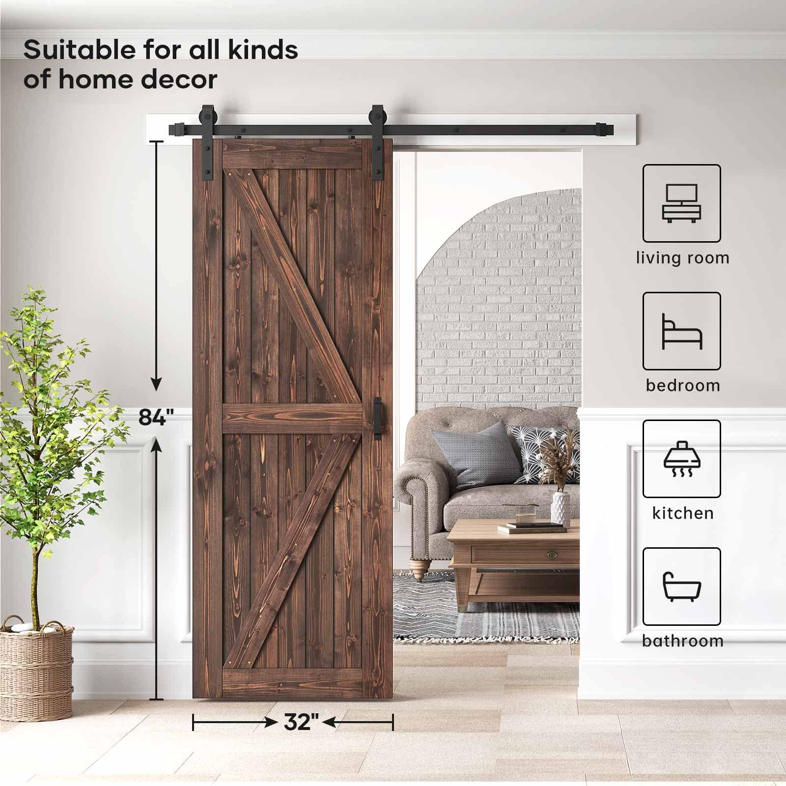 VEVOR Barn Door And Hardware Kit, 30" X 84" Wood Sliding Barn Door