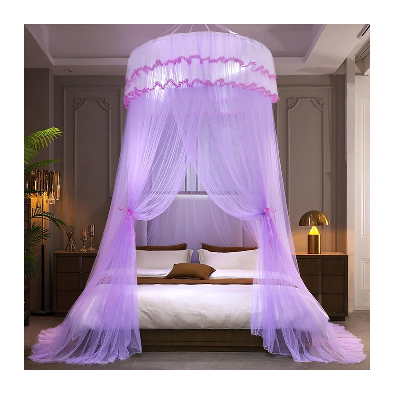 Moustiquaire de lit baldaquin violet en dôme pour grands lits
