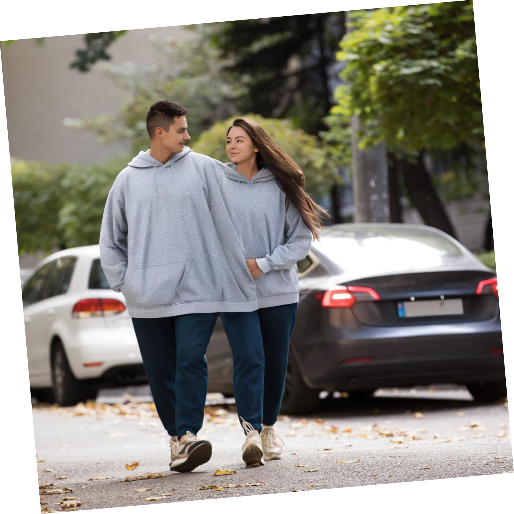Felpa Doppia per Coppia Oversize S in Poliestere Grigio | Eventi a Tema, Serate Tranquille in Casa, Vestibilità per Fisici Diversi