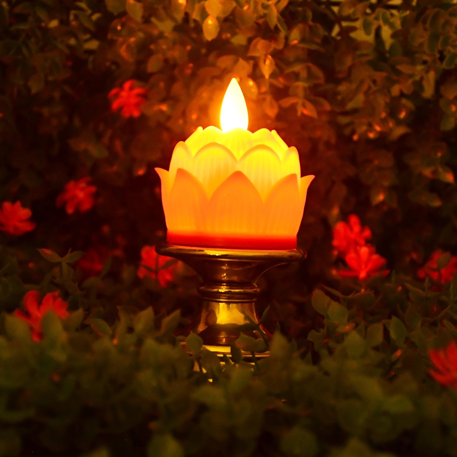 Oblivion LED Candles for Decoration 1 Pc – Lotus Shaped LED Flameless Candle with Decorative Holder, Smokeless Battery Operated Decorative Light for Home, Festive Décor, Diwali, Wedding & Party Decor-image-24