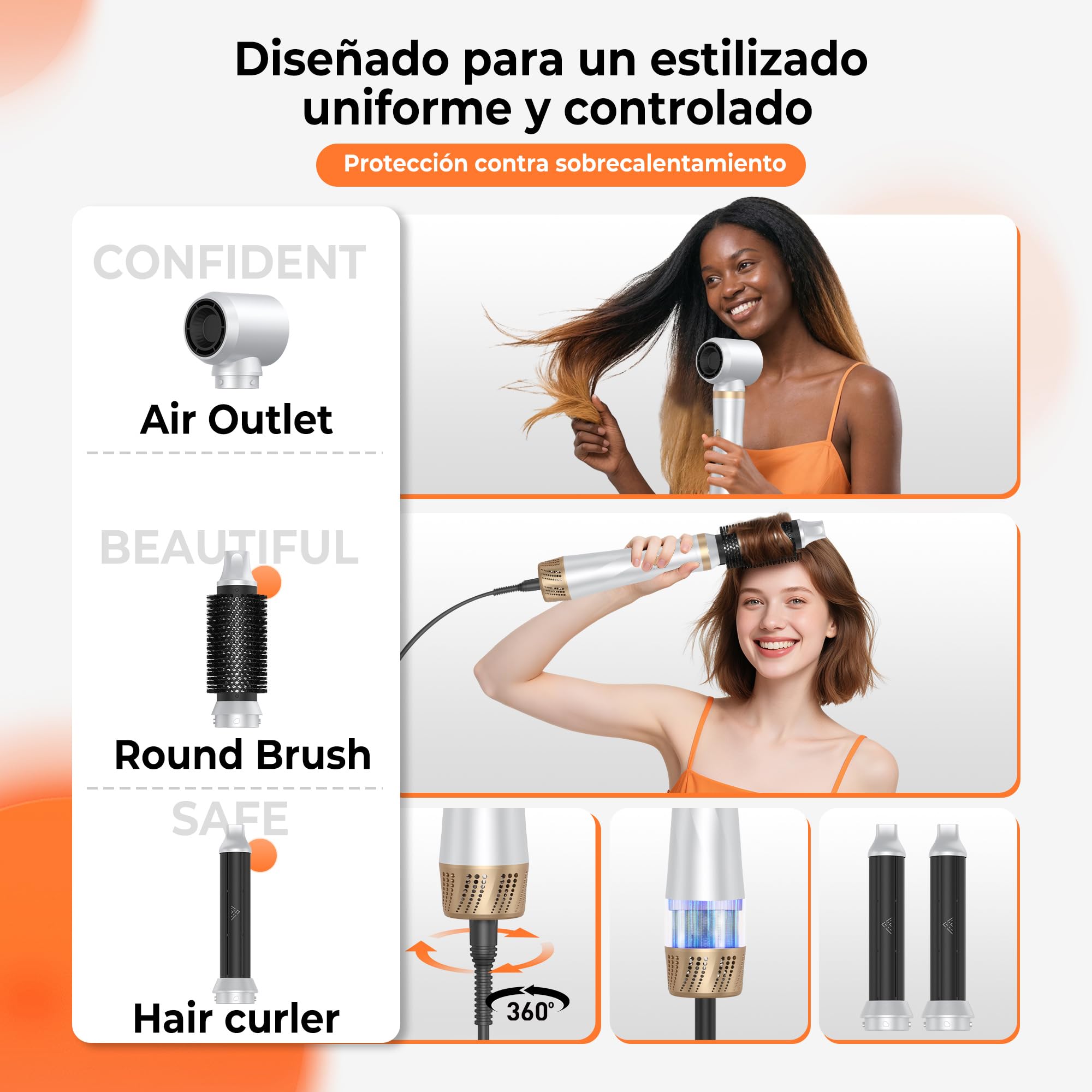 5 in 1 Air Styler e Spazzola Asciugacapelli - Kit Multifunzione con Spazzola Phon Volumizzante | Spazzola Rotante per Capelli, Arricciacapelli ad Aria e Lisciante
