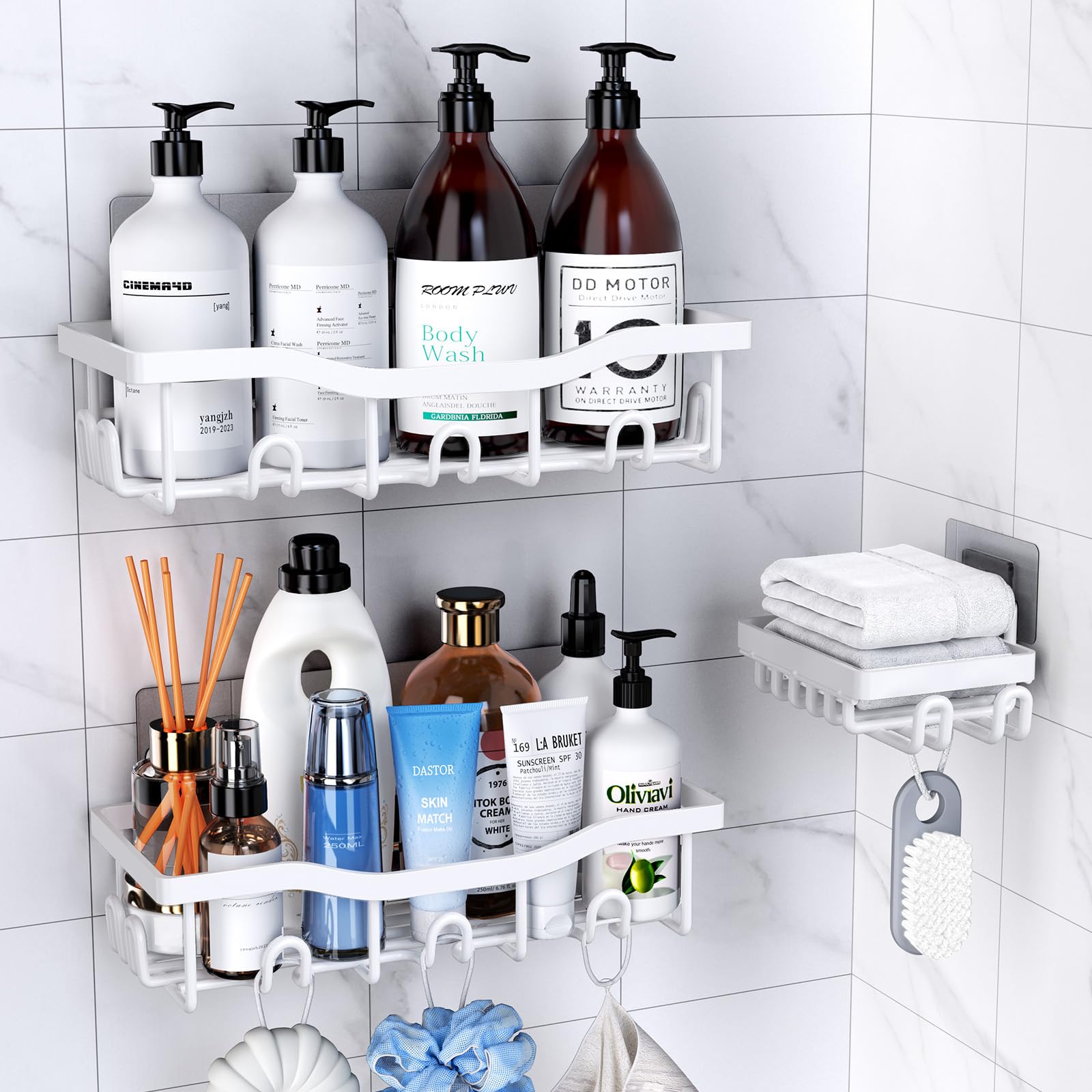 Deyhoc Rustproof Stainless Steel Shower Caddy 3 Pack - White