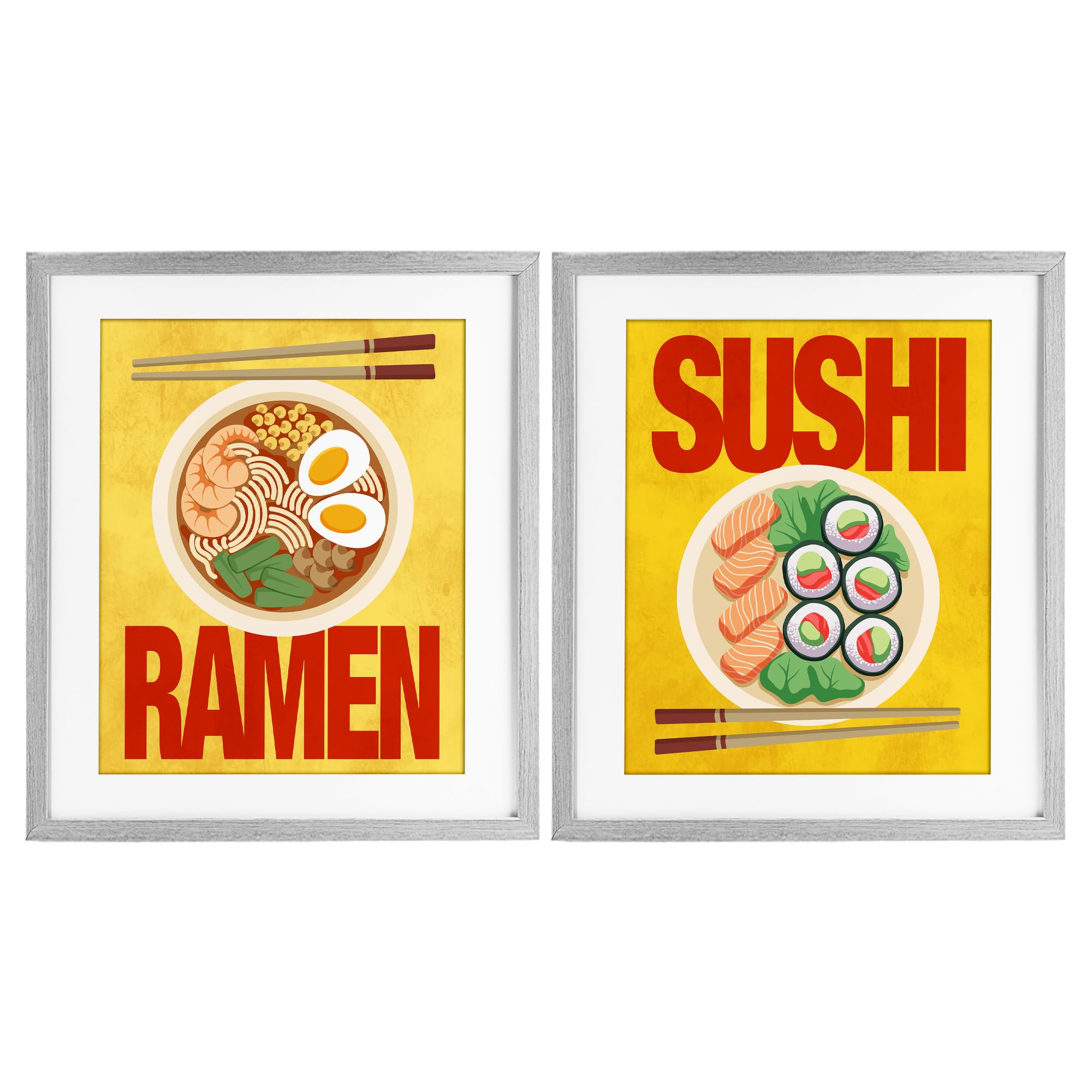 'Ramen & Sushi Japanese Cuisine'| 2pc Framed Print Under Glass Set