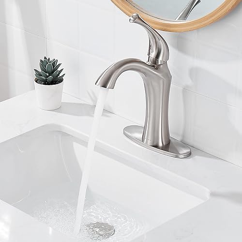 Miniatura 6 de Grifo de lavabo de baño de una sola manija, grifos de tocador de 1 o 3 agujeros con drenaje desplegable y placa de cubierta, grifo de lavabo de