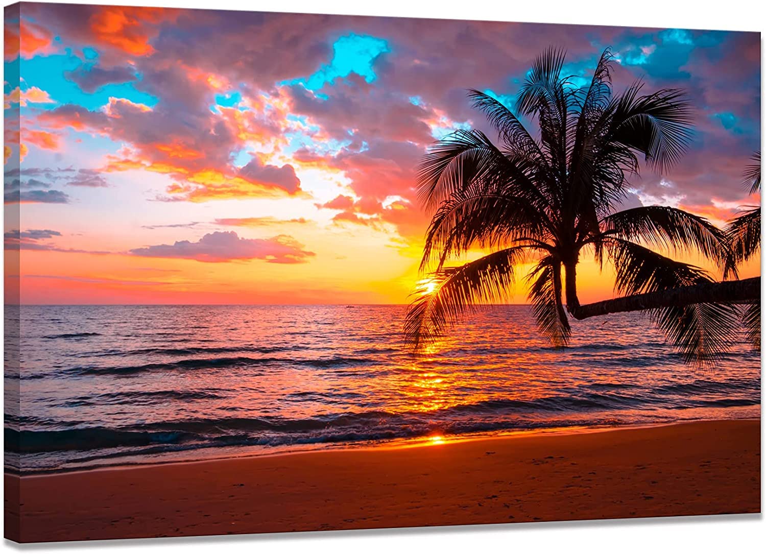 サンセット ビーチ 砂浜 海岸 海 キャンバス アートポスター 夕日 壁紙 フレーム Frame 40x60, image size:1500x1085