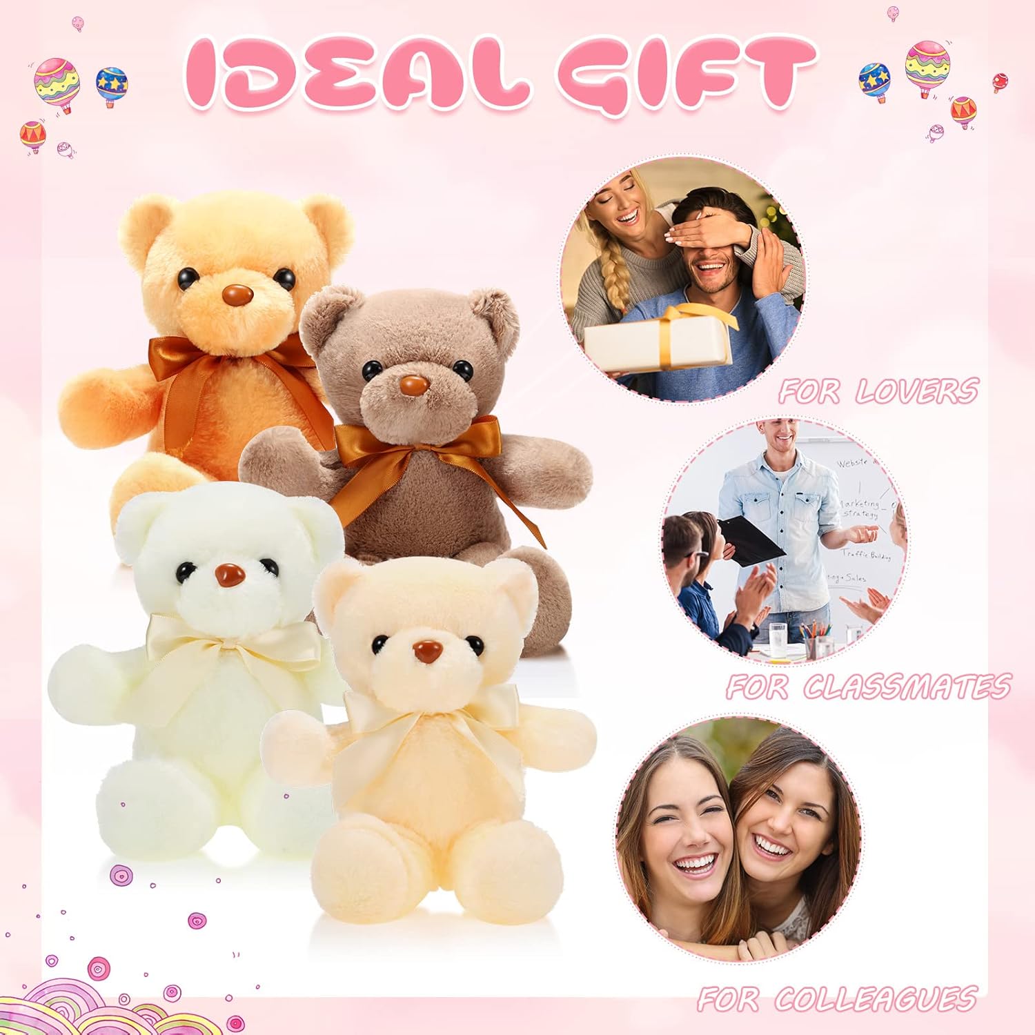 Skylety 10 Pcs 12 Inch Bears Bulk Stuffed Animals Soft Gift Plush Bears Toy with Ribbon Bow for Birthday Baby Shower Wedding Graduation Party Favor(Vivid Colors)