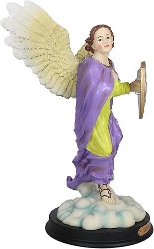 Miniatura 6 de Ebros Santo Arcángel Santo Selaphiel Sealtiel Llevando Escudo de Fe Estatua con Placa de Nombre de Latón 10 pulgadas de alto Ángel Selaphiel Patrón