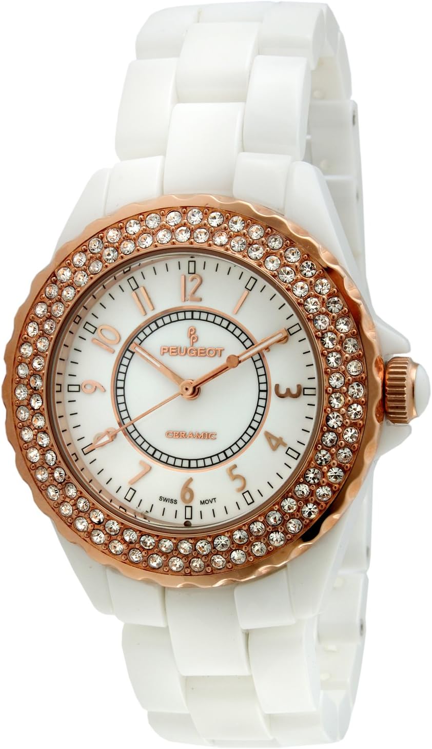 Peugeot Women's Swiss Ceramic Watch - White Case and Bracelet, Analog Display