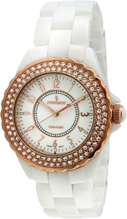 Peugeot Womens Swiss Ceramic Watch - White Case and Bracelet, Analog Display