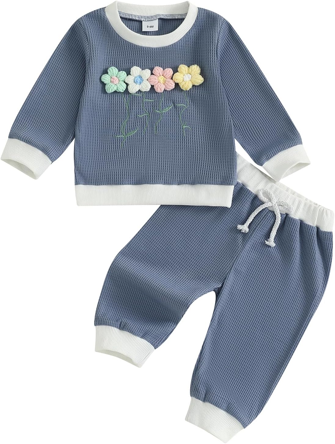 Toddler Clothes For Girls Baby 3D Flower Fall Winter Outfits Stripes Waffle Sweatshirt Pullover Cute Pants Set Toddler Clothes For Girls Baby 3D Flower Fall Winter Outfits Stripes Waffle Sweatshirt Pullover Cute Pants Set