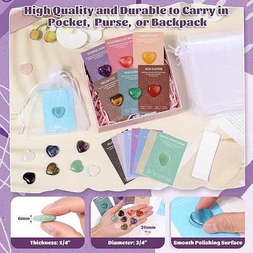 Miniatura 3 de 15 cristales de corazón y piedras curativas a granel, piedras preciosas pulidas naturales en forma de corazón de 0.8 pulgadas con tarjetas de