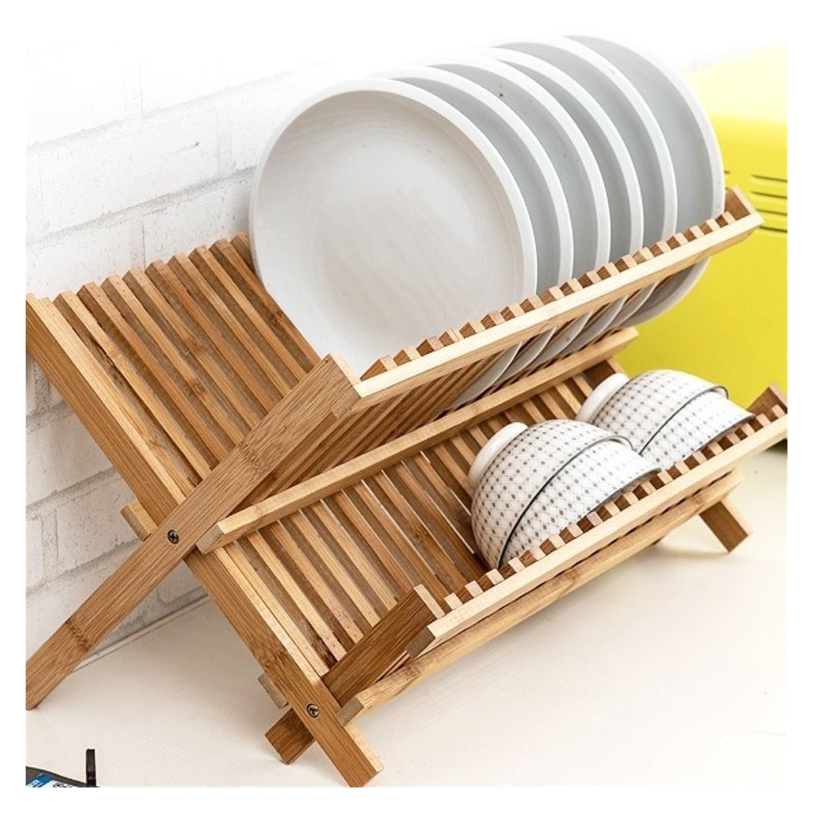 Scolapiatti Pieghevole A 2 Livelli Resistente, Scolapiatti Retrò In Bambù, Scolapiatti Pieghevole Naturale, Portaoggetti Da Cucina(20 Grids)