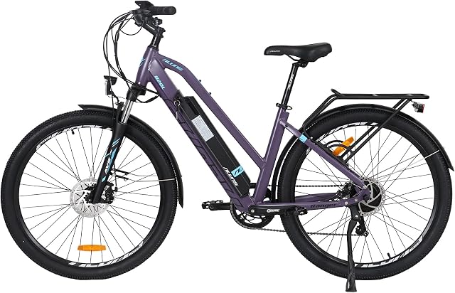 Hyuhome Electric Bikes for Adult Mens Women,27.5" Ebikes Bicycles Full Terrain 36V 12.5Ah Mountain E-MTB Bicycle,Shimano 7 Speed Double Disc Brakes for Outdoor Commuter (Purple, 820L+)