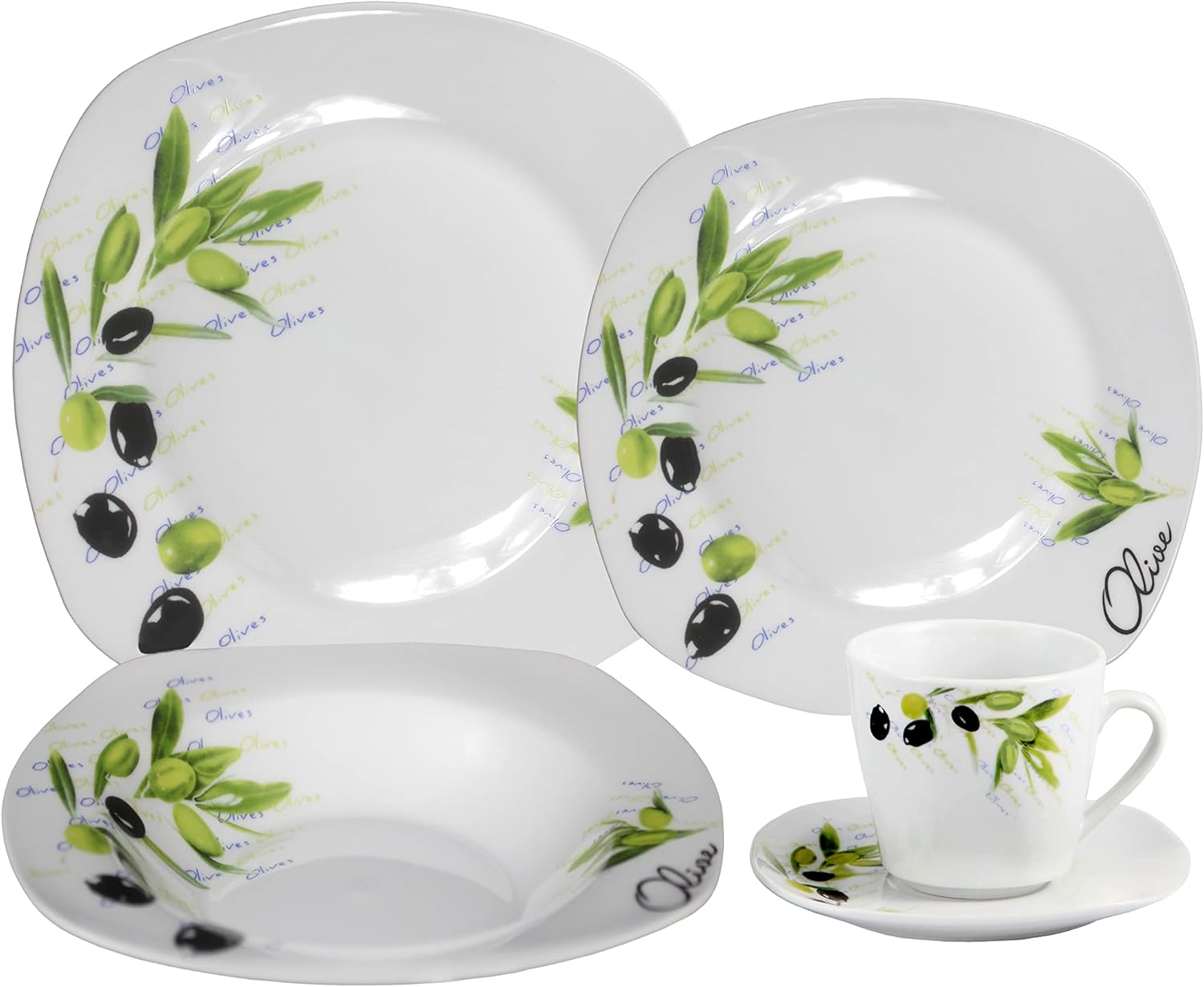 Stylish and Elegant 20 Pieces Porcelain Square Dinnerware Set Service for 4 People for Hosting Parties and Events - Fun Red and Tan Floral Design