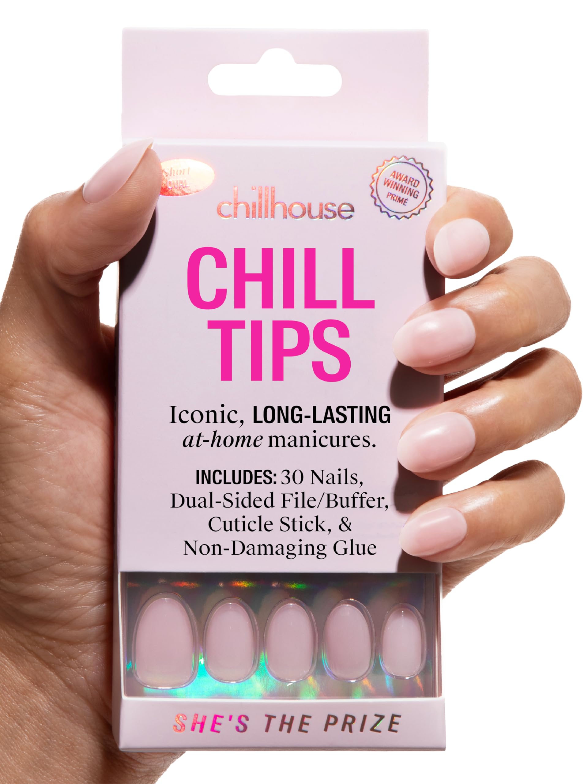 Chillhouse - Chill Tips, Press on Nails Kit - She's the Prize (Oval) - 30 Nail Shapes & Sizes - Up to 2 Weeks of Wear - Customizable - Reusable -