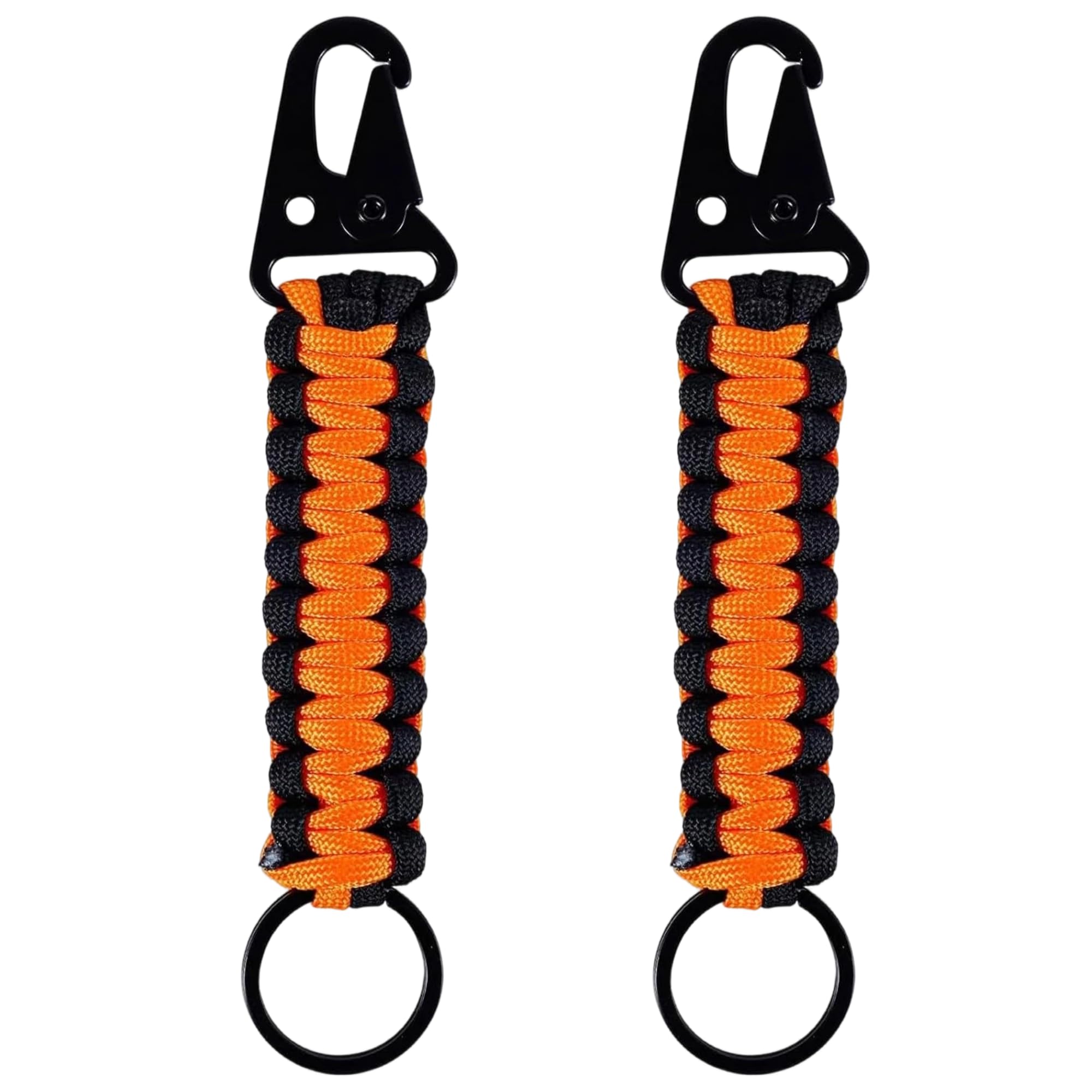 Elenviorina Braided Strong Paracord Lanyard, 2 PCS Nylon Rope Lanyard, Braided Key Lanyard Keychain with Loop, Strong Lanyards for Camera, Keys, Whistle and Travel（Black & Orange）