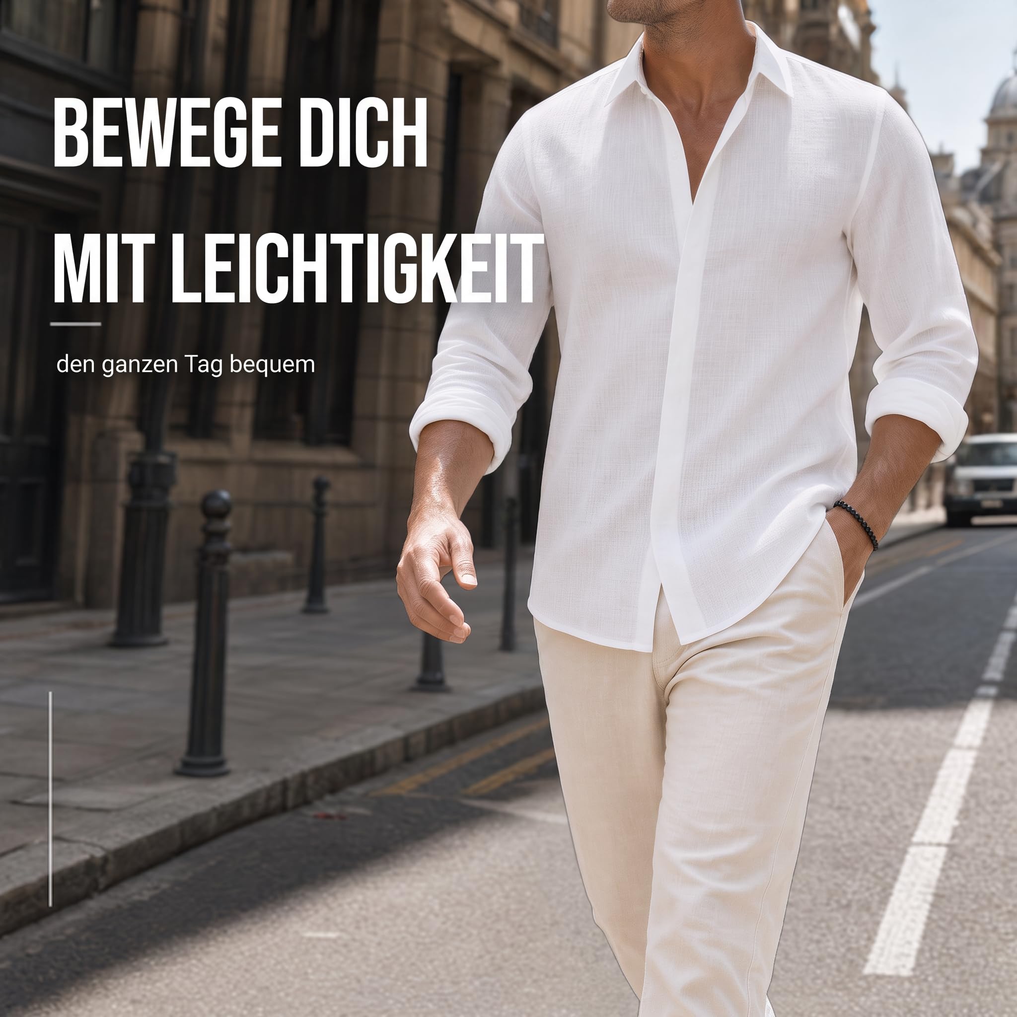GLESTORE Camicia da uomo in lino, a maniche lunghe, estiva, per il tempo libero