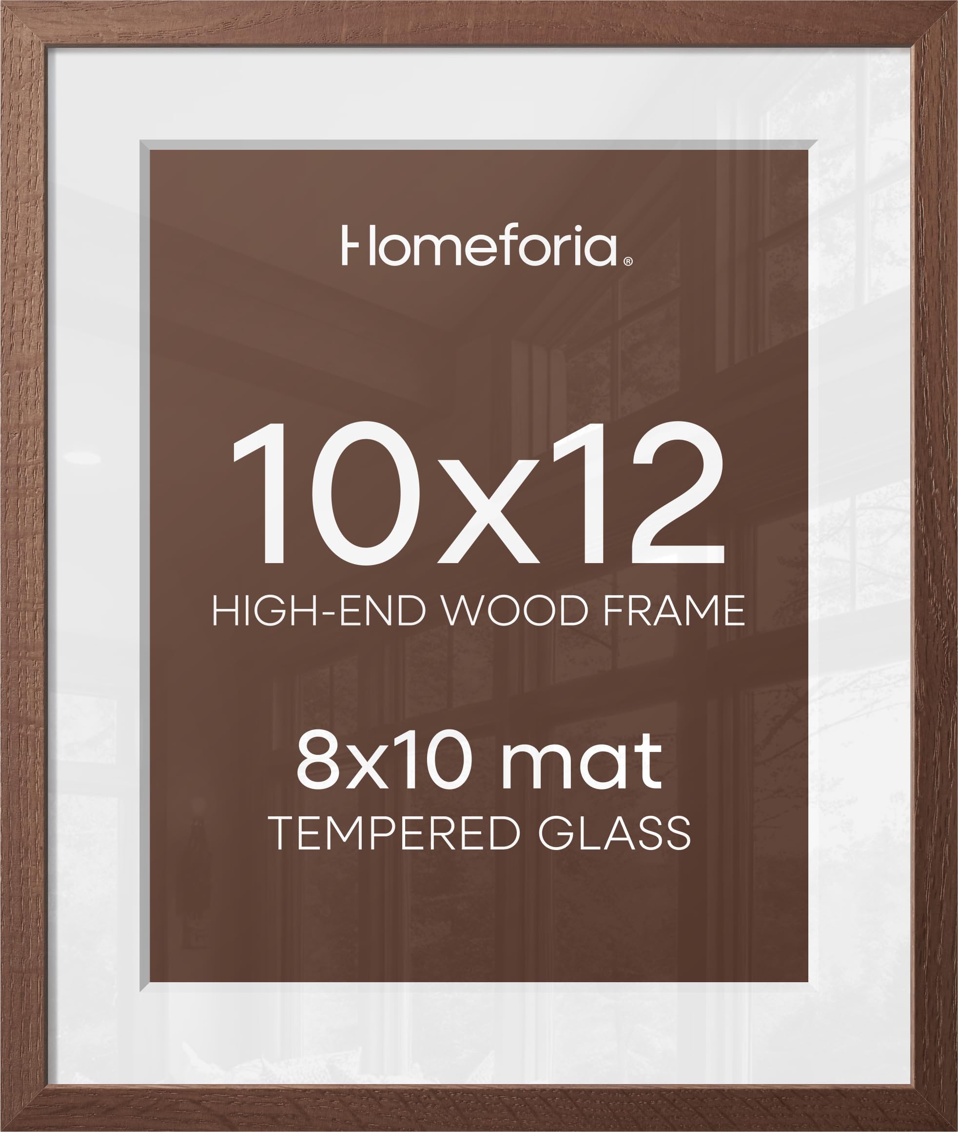 Homeforia 10x12 Brown Oak Picture Frame, High-End Wood, 8x10 Mat, Glass | High End Solid Oak Wood, Tempered Glass, Acid-Free 8x10 Removable Mat, 10x12 Edge-to-Edge Display 12x10, Wall Kit, Set Of 2